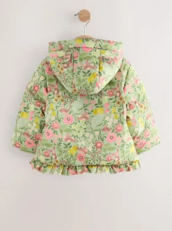 Next Shower Resistant Frill Hem Padded Coat (3mths-7yrs) Green Floral Clearance