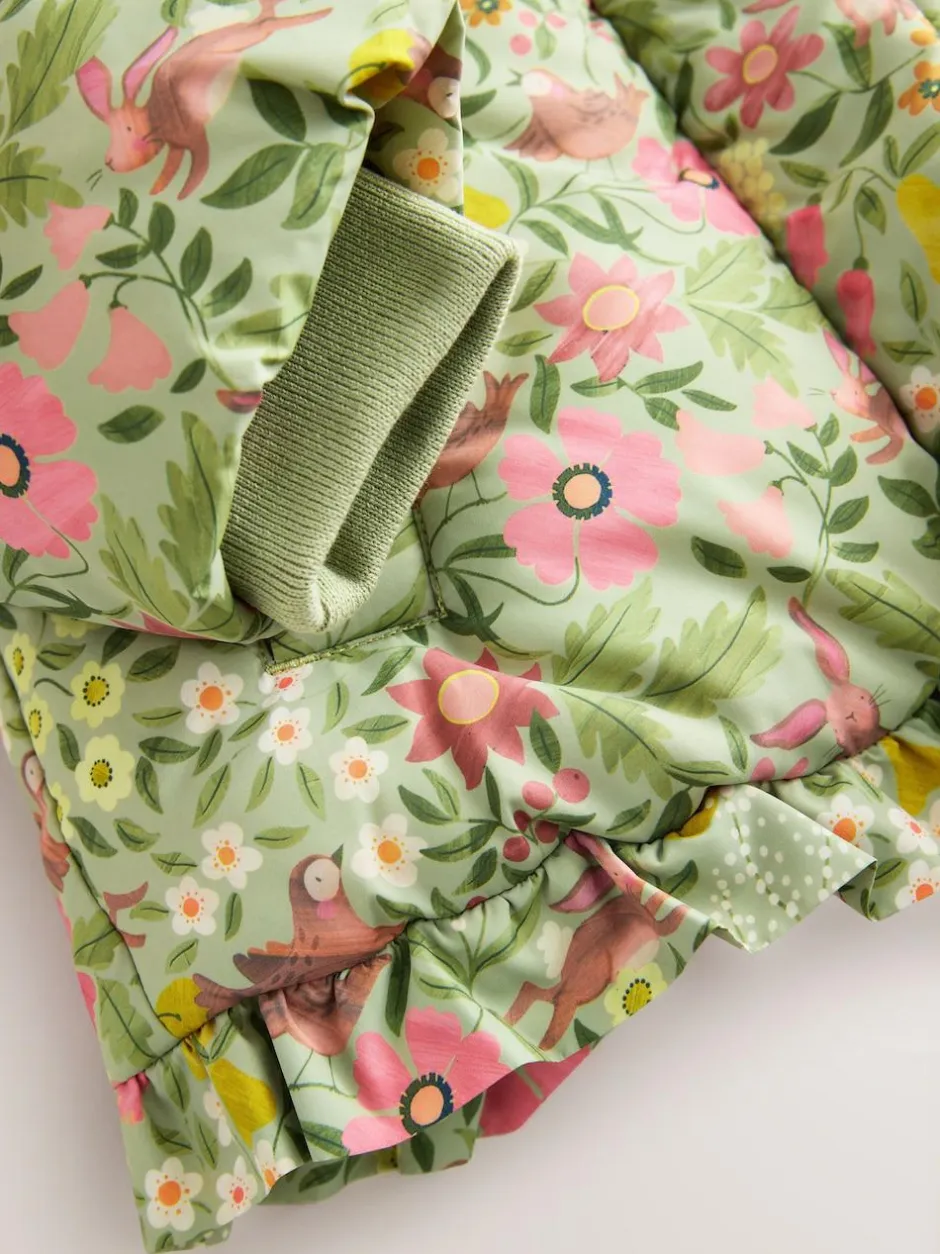 Next Shower Resistant Frill Hem Padded Coat (3mths-7yrs) Green Floral Clearance