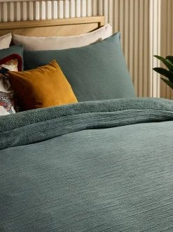 Next Fleece Crinkle Muslin Duvet Cover and Pillowcase Set Green Forest Discount