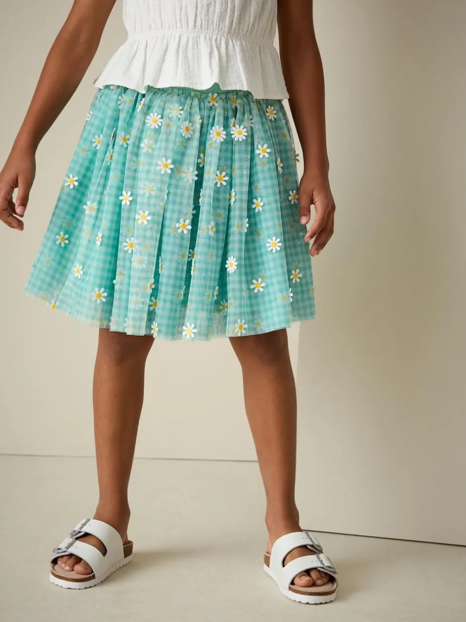 Next Pull On Mesh Skirt (3-16yrs) Green Gingham Daisy Sale