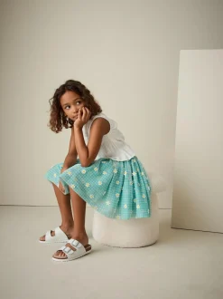Next Pull On Mesh Skirt (3-16yrs) Green Gingham Daisy Sale