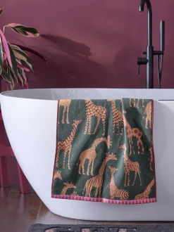 Next Green Giraffe Print 100% Cotton Towels Outlet