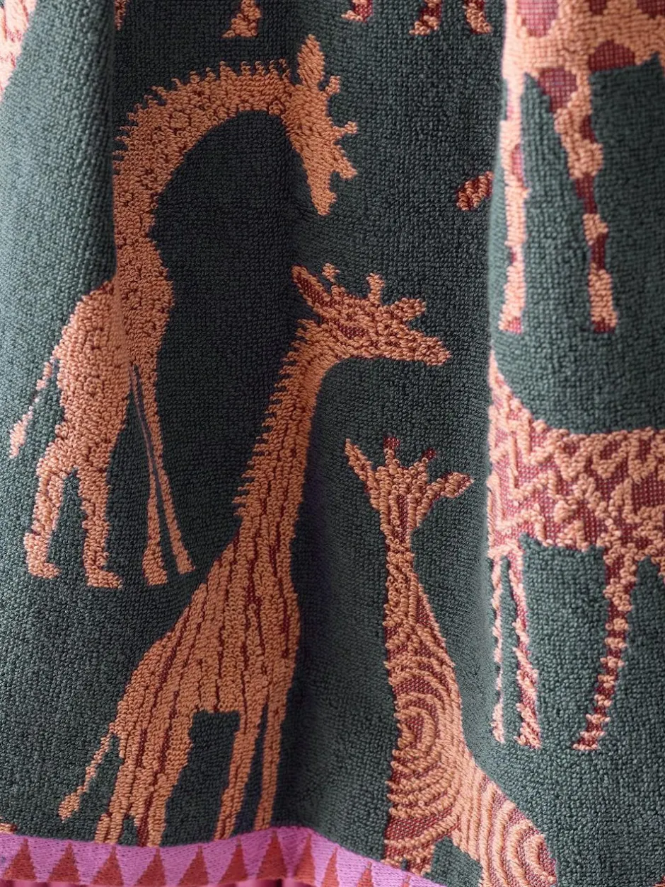 Next Green Giraffe Print 100% Cotton Towels Outlet