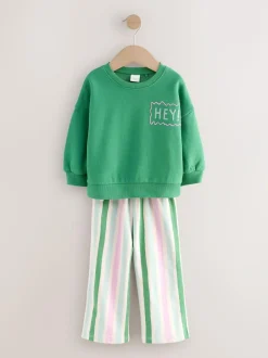 Next Green Hey Hi Sweatshirt & Wide Leg Trousers Set (3mths-7yrs) Clearance