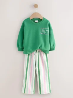 Next Green Hey Hi Sweatshirt & Wide Leg Trousers Set (3mths-7yrs) Clearance