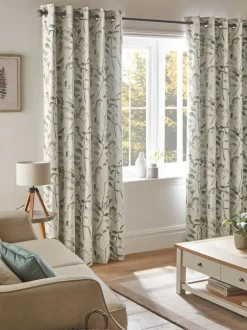 Next Isla Floral Print Blackout/Thermal Eyelet Curtains Green Best
