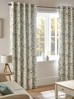 Next Isla Floral Print Blackout/Thermal Eyelet Curtains Green Best