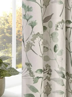Next Isla Floral Print Blackout/Thermal Eyelet Curtains Green Best