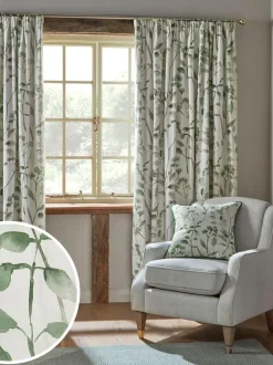Next Isla Floral Print Pencil Pleat Blackout/Thermal Curtains Green Online