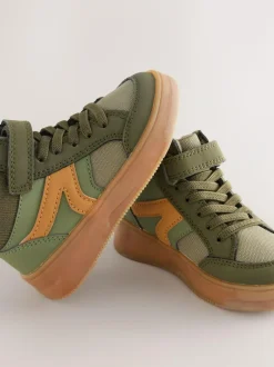 Next Touch Fastening Elastic Lace Hi Top Trainers Green Khaki Best