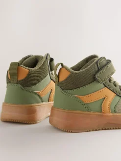 Next Touch Fastening Elastic Lace Hi Top Trainers Green Khaki Best