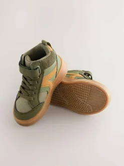 Next Touch Fastening Elastic Lace Hi Top Trainers Green Khaki Best