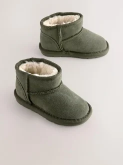 Next Warm Lined Suede Boots Green Khaki Clearance