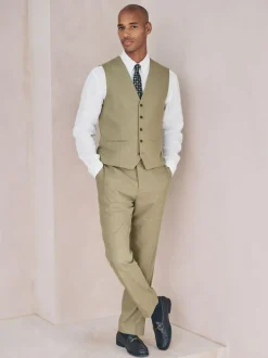 Next Linen Blend Texture Suit Waistcoat Green New