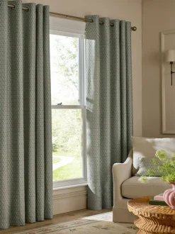 Next Green Mini Leaf Jacquard Eyelet Lined Curtains Hot