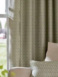 Next Green Mini Leaf Jacquard Eyelet Lined Curtains Hot