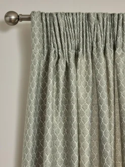 Next Green Mini Leaf Jacquard Pencil Pleat Lined Curtains Sale