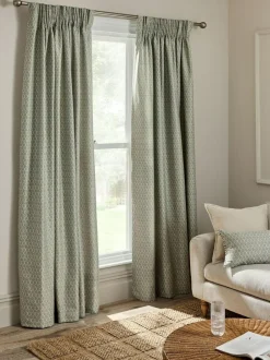 Next Green Mini Leaf Jacquard Pencil Pleat Lined Curtains Sale