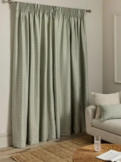 Next Green Mini Leaf Jacquard Pencil Pleat Lined Curtains Sale
