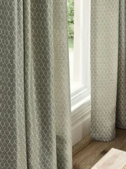 Next Green Mini Leaf Jacquard Pencil Pleat Lined Curtains Sale