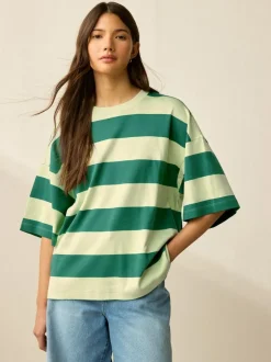 Next Green Monochrome Oversized Relaxed Fit Boxy Heavyweight Crew Neck T-Shirt Clearance