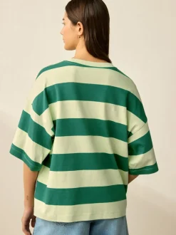Next Green Monochrome Oversized Relaxed Fit Boxy Heavyweight Crew Neck T-Shirt Clearance