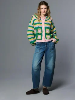 Next Green Multi Patch Hand Crochet Collar Cardigan Clearance