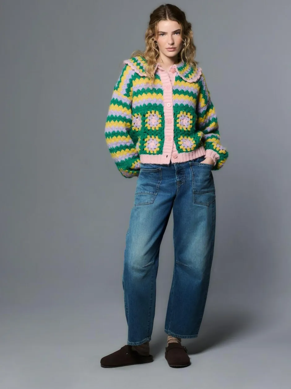 Next Green Multi Patch Hand Crochet Collar Cardigan Clearance