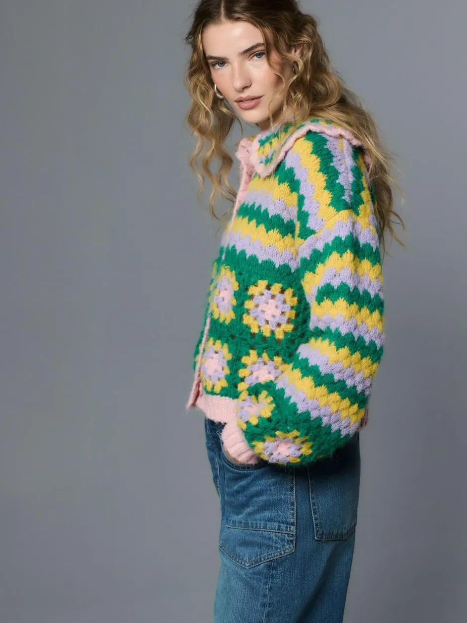 Next Green Multi Patch Hand Crochet Collar Cardigan Clearance