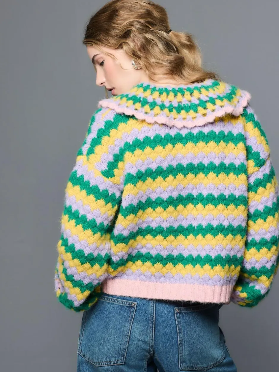 Next Green Multi Patch Hand Crochet Collar Cardigan Clearance