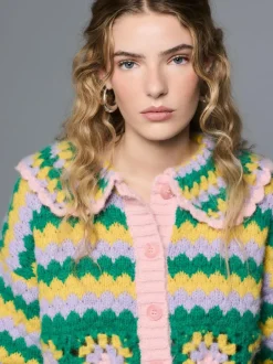 Next Green Multi Patch Hand Crochet Collar Cardigan Clearance