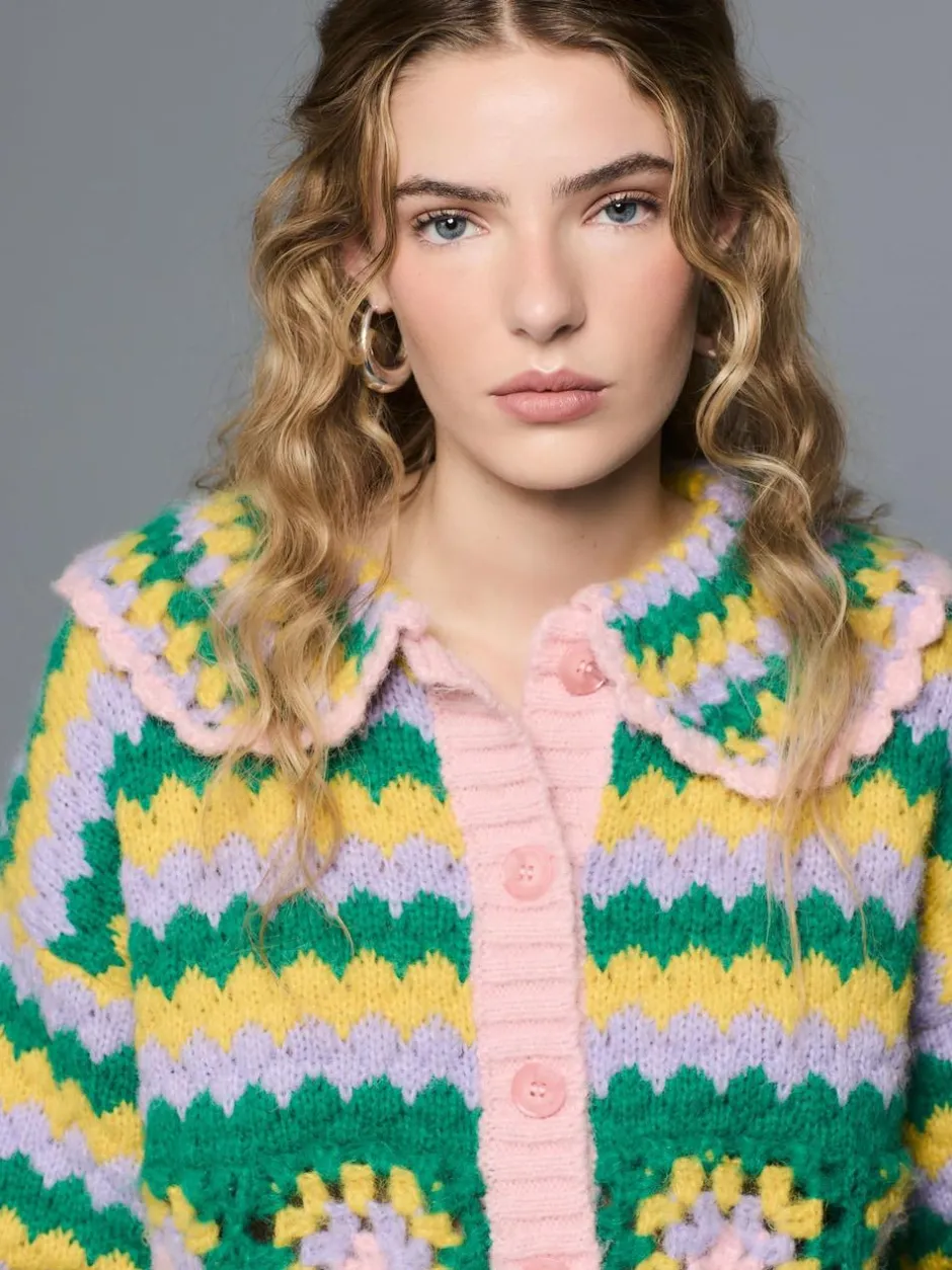 Next Green Multi Patch Hand Crochet Collar Cardigan Clearance