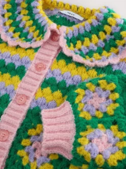 Next Green Multi Patch Hand Crochet Collar Cardigan Clearance