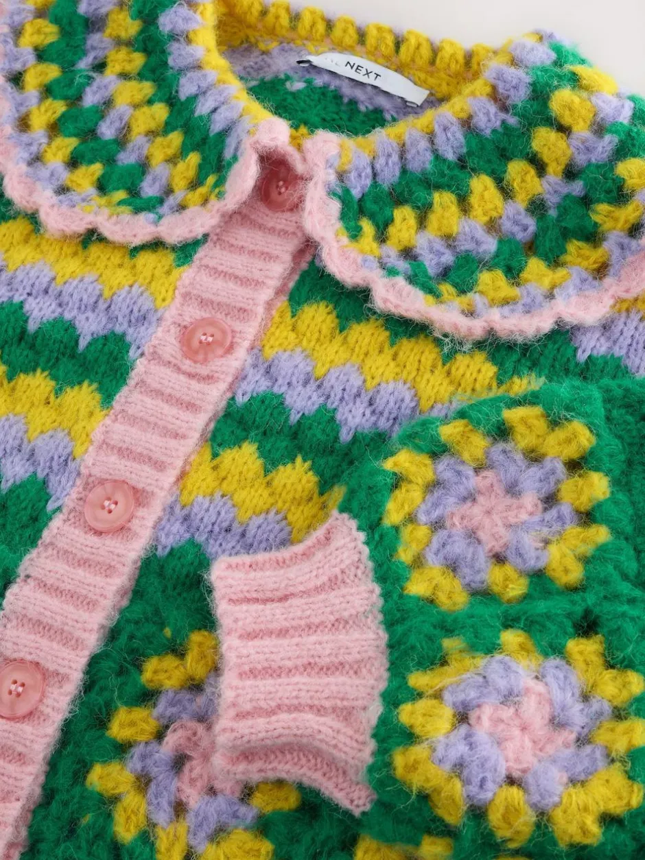 Next Green Multi Patch Hand Crochet Collar Cardigan Clearance