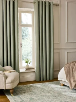 Next Green Olive Blackout/Thermal Cotton Eyelet Curtains Hot