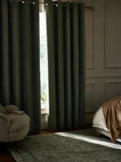 Next Green Olive Blackout/Thermal Cotton Eyelet Curtains Hot