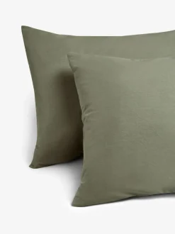 Next Green Olive Cotton Rich Plain Duvet Cover and Pillowcase Set Discount
