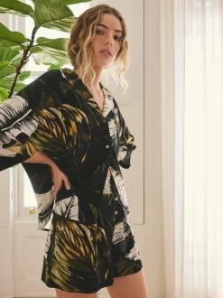 Next Button Through Short Pyjamas Set Green Palm Clearance
