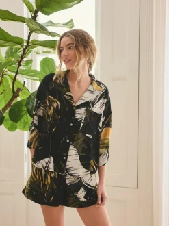 Next Button Through Short Pyjamas Set Green Palm Clearance