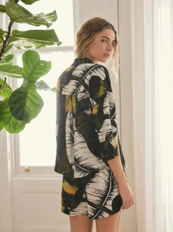 Next Button Through Short Pyjamas Set Green Palm Clearance
