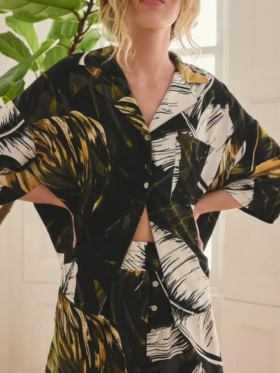 Next Button Through Short Pyjamas Set Green Palm Clearance