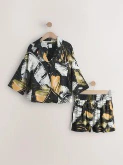 Next Button Through Short Pyjamas Set Green Palm Clearance