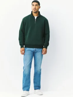 Next Green Quarter Zip Cotton Rich Jersey Sweatshirt Discount