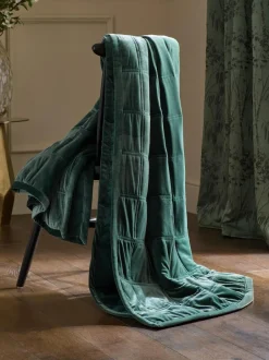 Next Green Quilted Lustre Velvet Bedspread Outlet