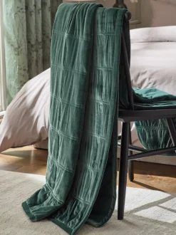 Next Green Quilted Lustre Velvet Bedspread Outlet