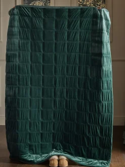Next Green Quilted Lustre Velvet Bedspread Outlet