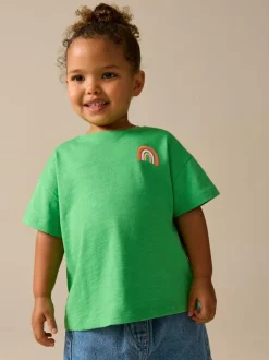 Next Short Sleeve Embroidered T-Shirt (3mths-7yrs) Green Rainbow New