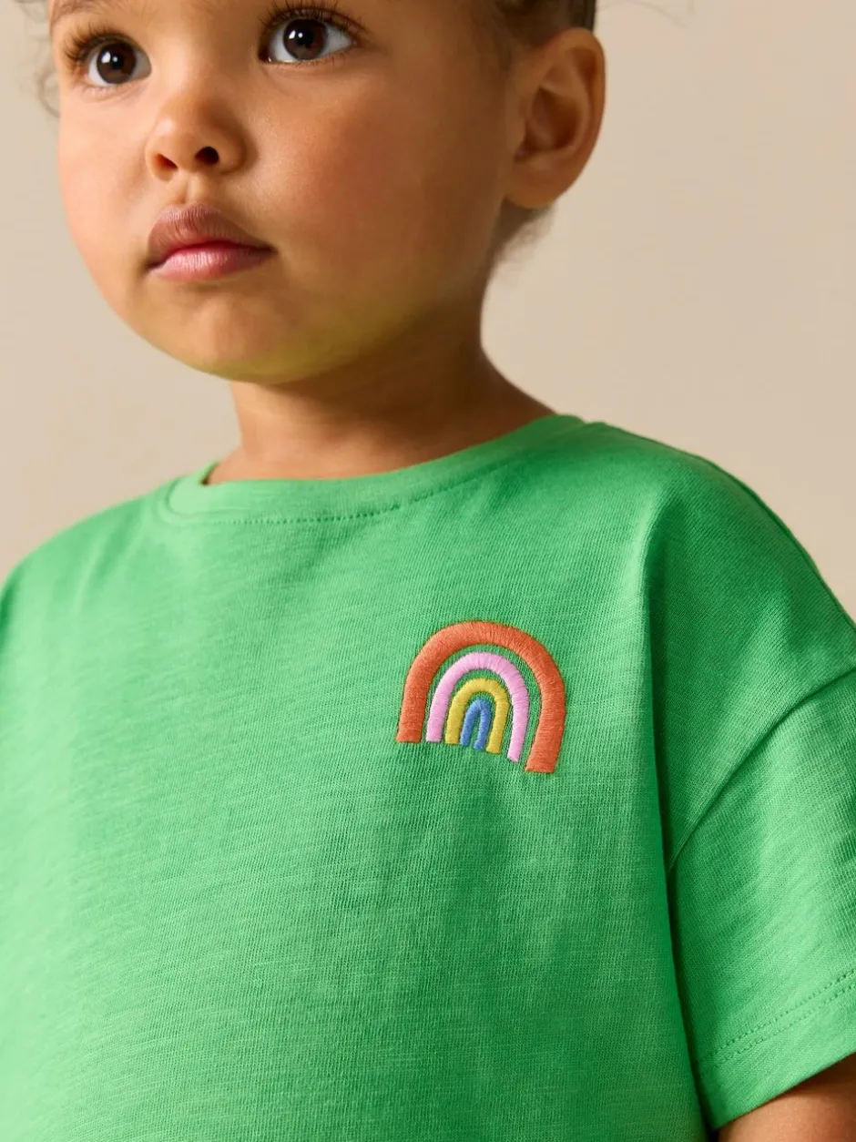 Next Short Sleeve Embroidered T-Shirt (3mths-7yrs) Green Rainbow New