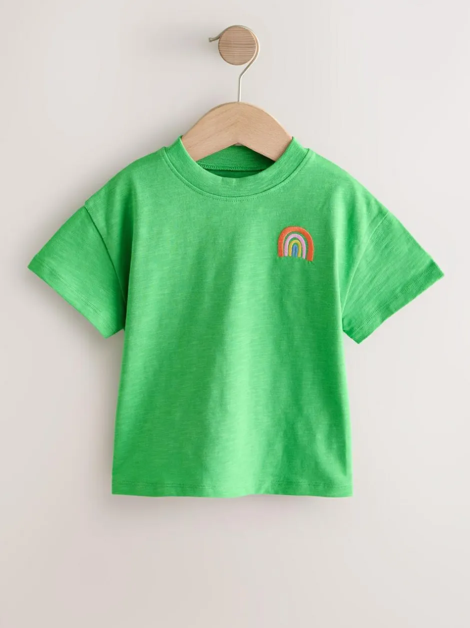 Next Short Sleeve Embroidered T-Shirt (3mths-7yrs) Green Rainbow New