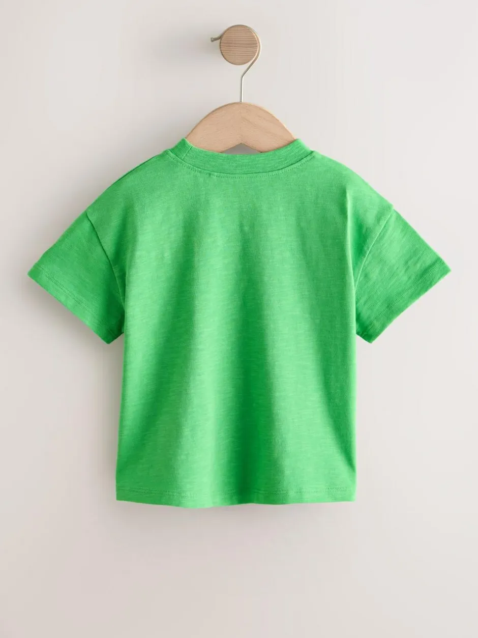 Next Short Sleeve Embroidered T-Shirt (3mths-7yrs) Green Rainbow New